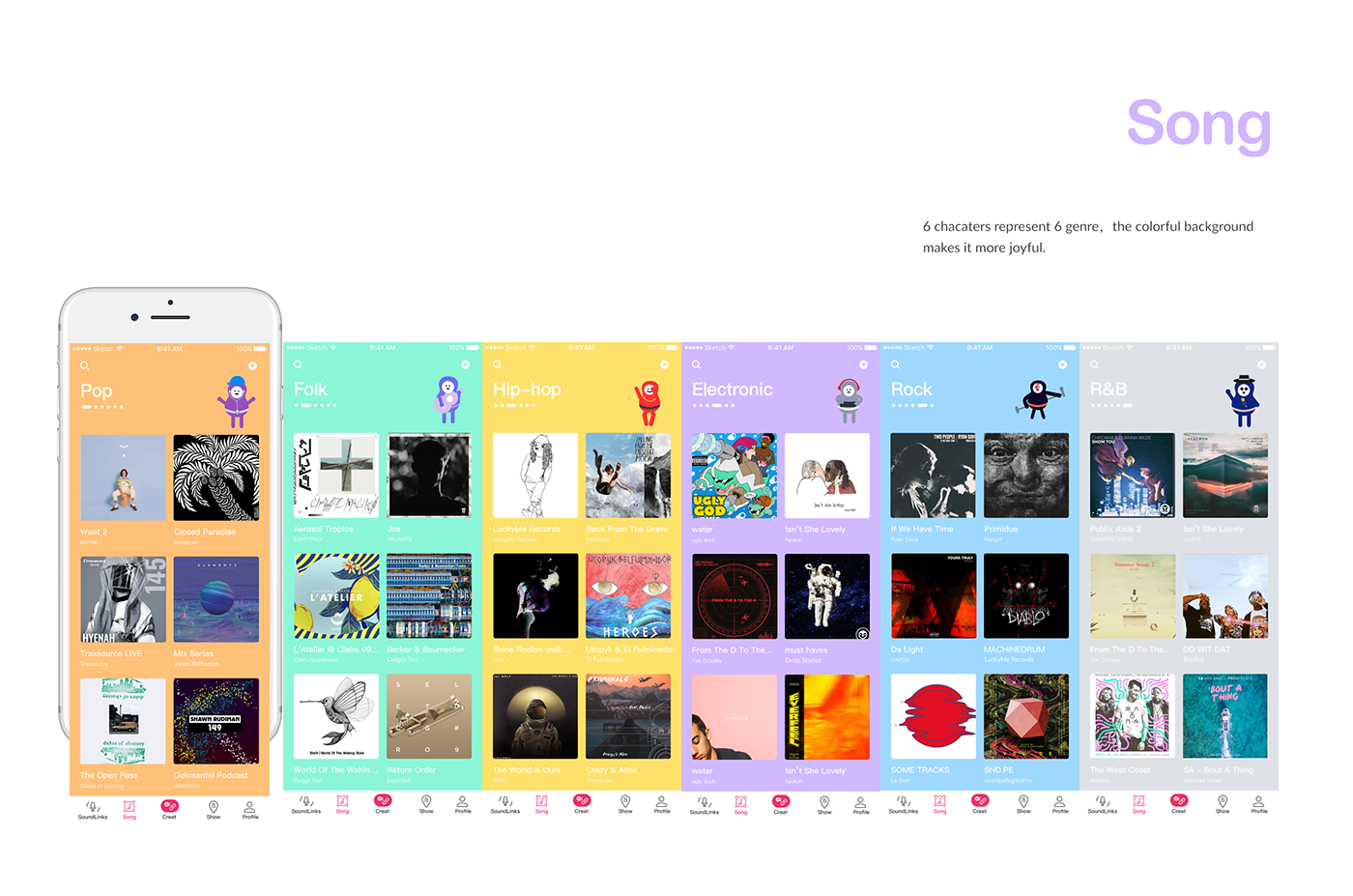 app music play Links sound Character interfacedesign interactiondesign