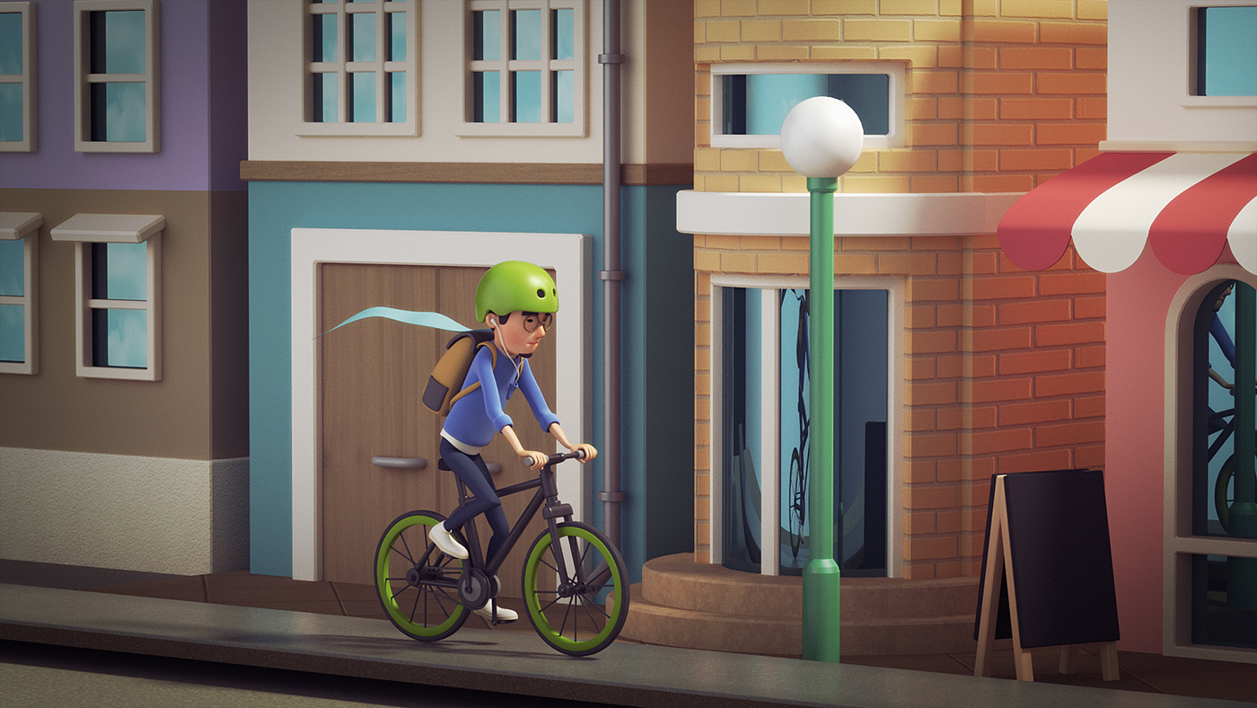 journey forest mountain bycicle air animation  city 3D