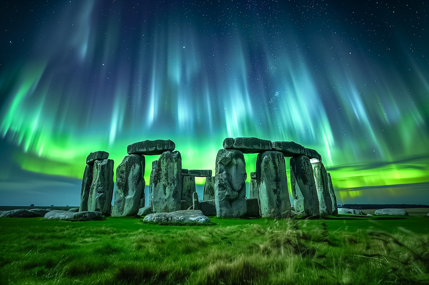 stonehenge Northern Lights aurora Aurora Borealis Landscape Digital Art  midjourney Ai Art