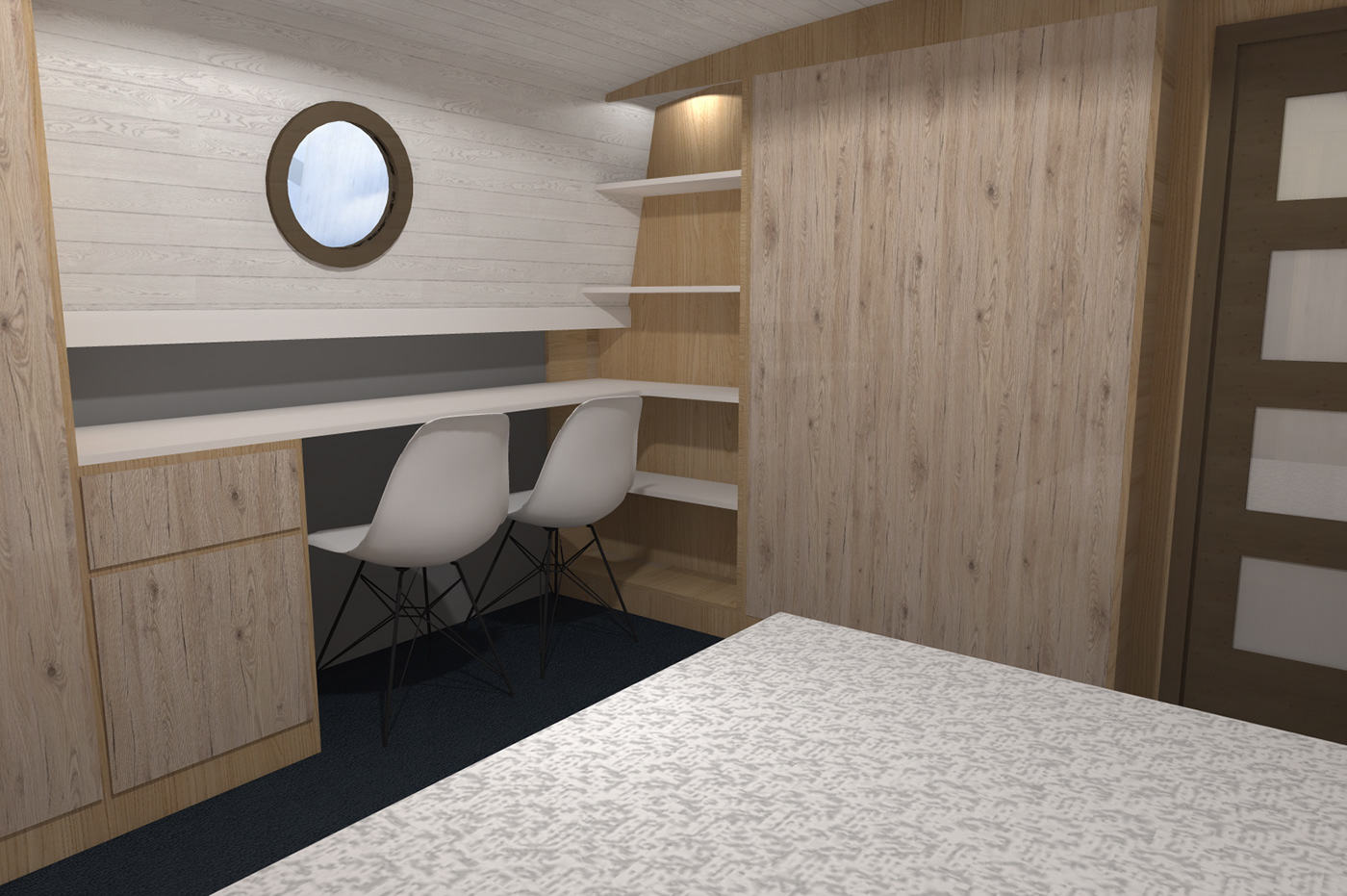 boat UK London canalboat boat interior  archviz 3D architecture visualization Boat Interior Design