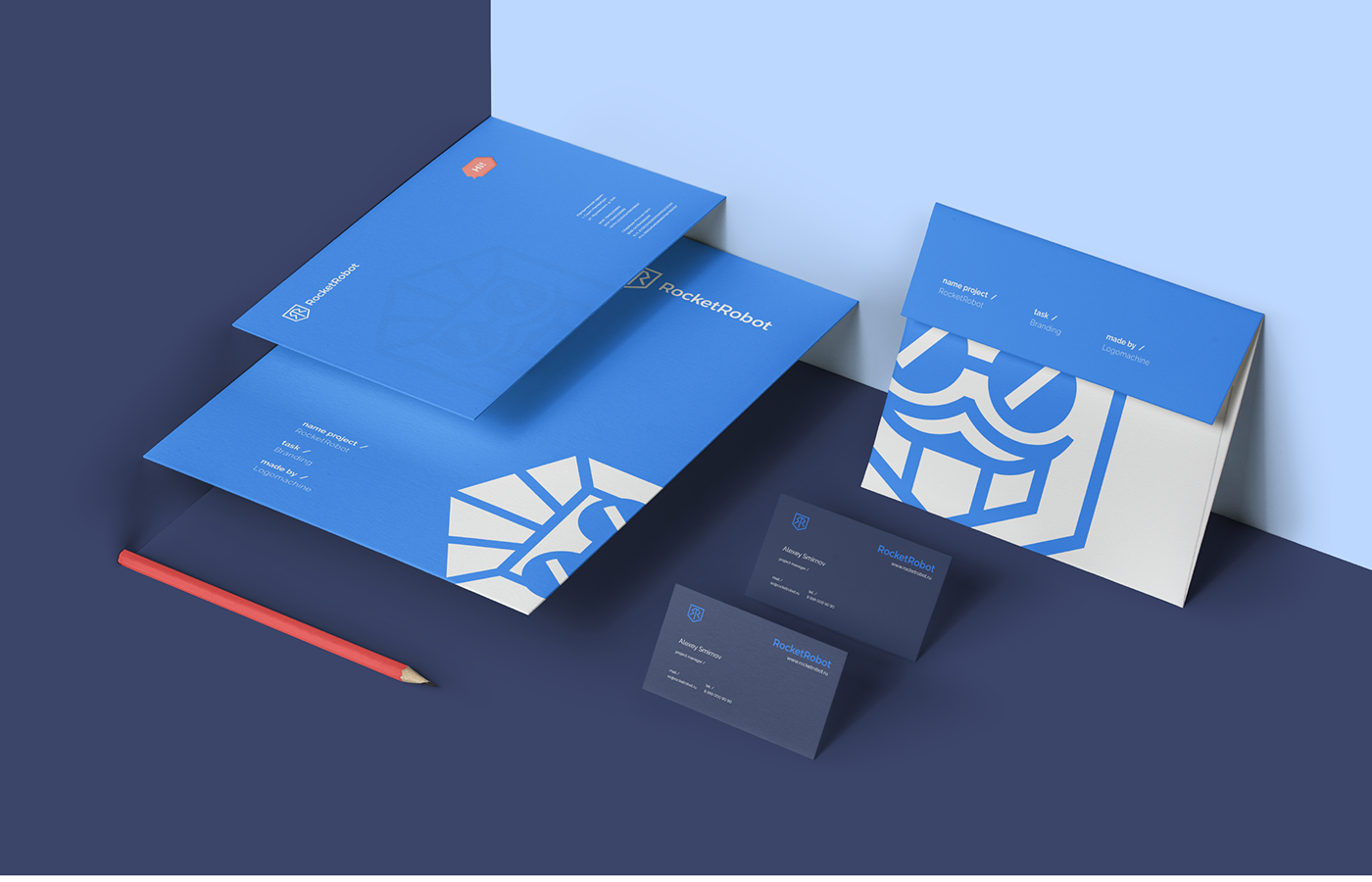 rocket robot blue logo branding  software mobile applications business
