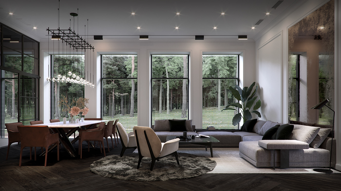 Interior house modern design forest kitchen living room contemporary livingroom poliform