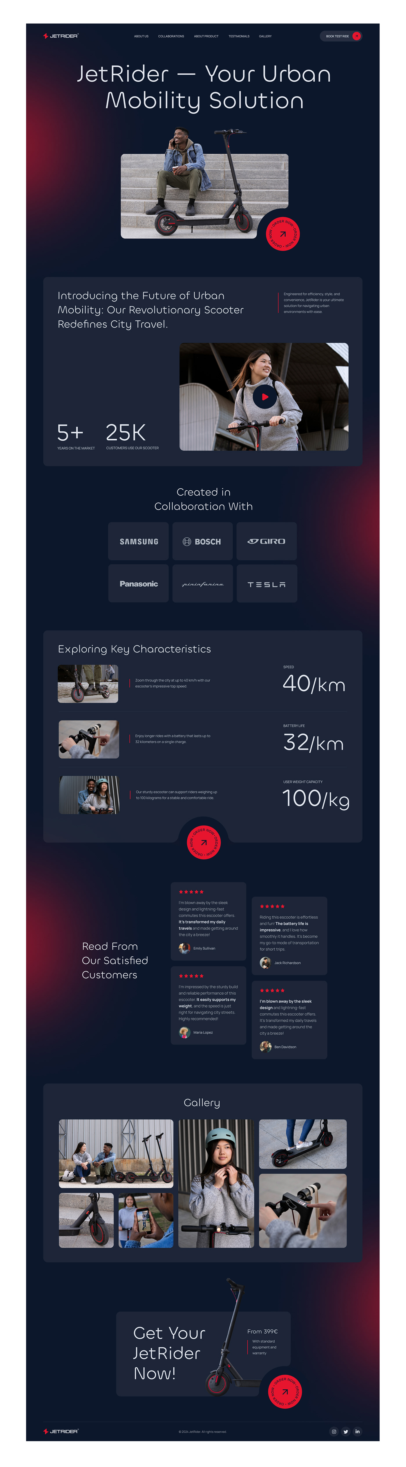 landing page UI ux Scooter electric Escooter red blue clean modern