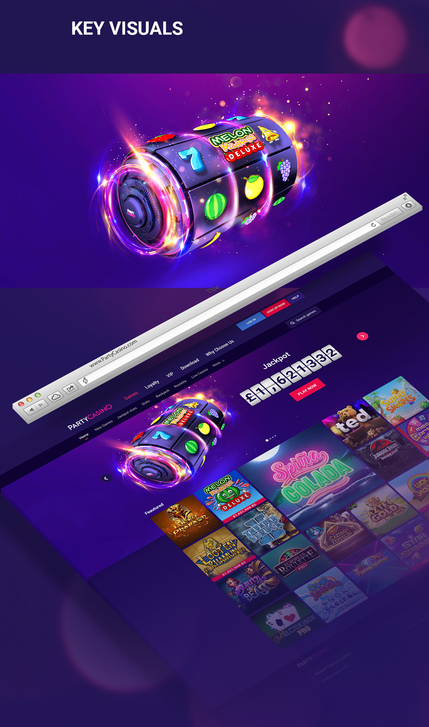 PartyCasino Design brand identity casino branding online casino 3D Assets 3D poker chips slot machine roulette PartyCasino.com