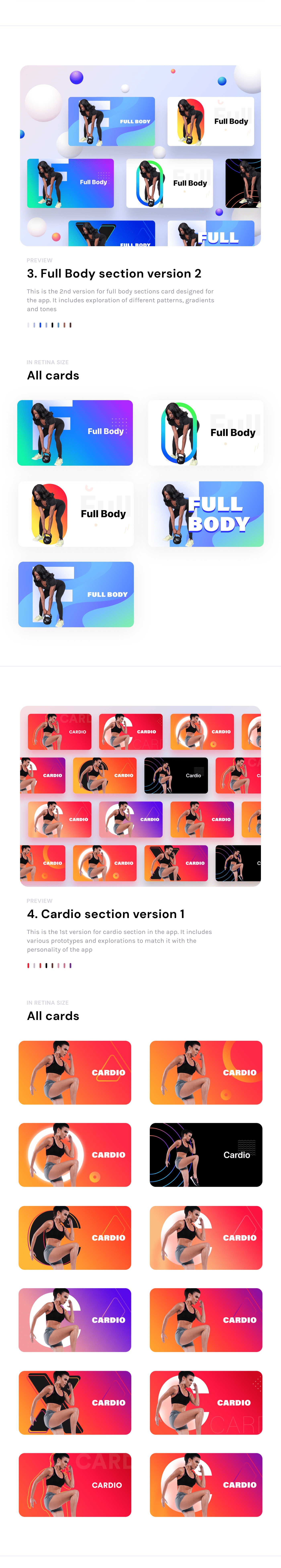 fitness product prakhar neel sharma ui ux Project Design cards banners cardio body legs gym app design application interface icons illustrations