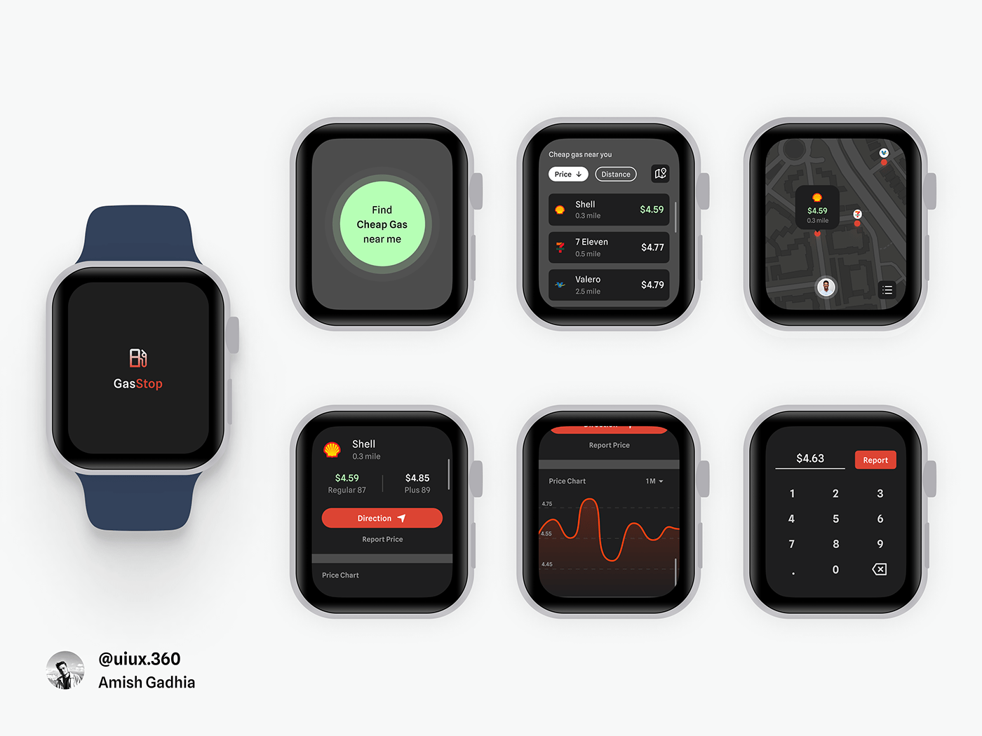 apple watch card design gas station graph map minimal UI/UX UX design watch design