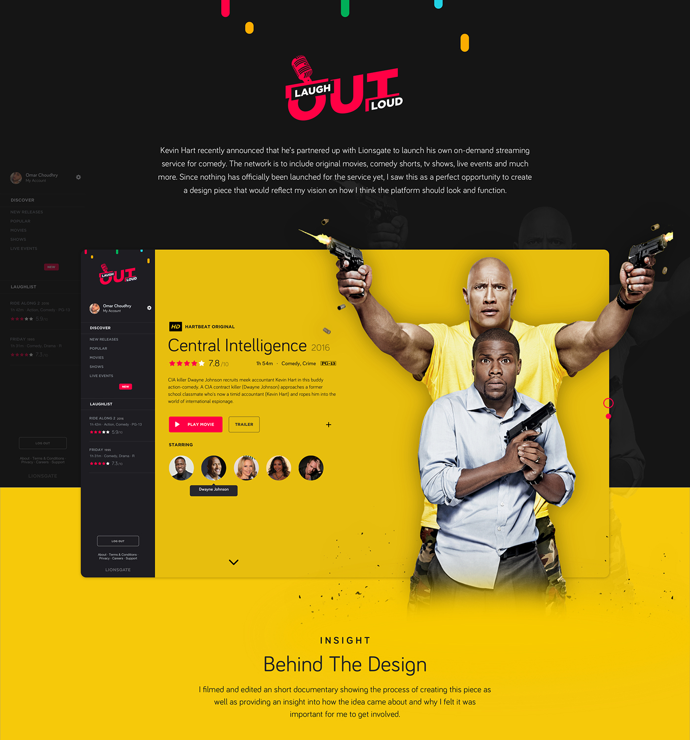 kevin hart  design concept Laugh Out Loud dashboard movie network profile design design omar choudhry user interface user experience