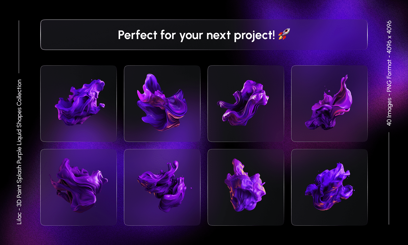 Lilac - 3D Paint Splash Purple Liquid Shapes Collection