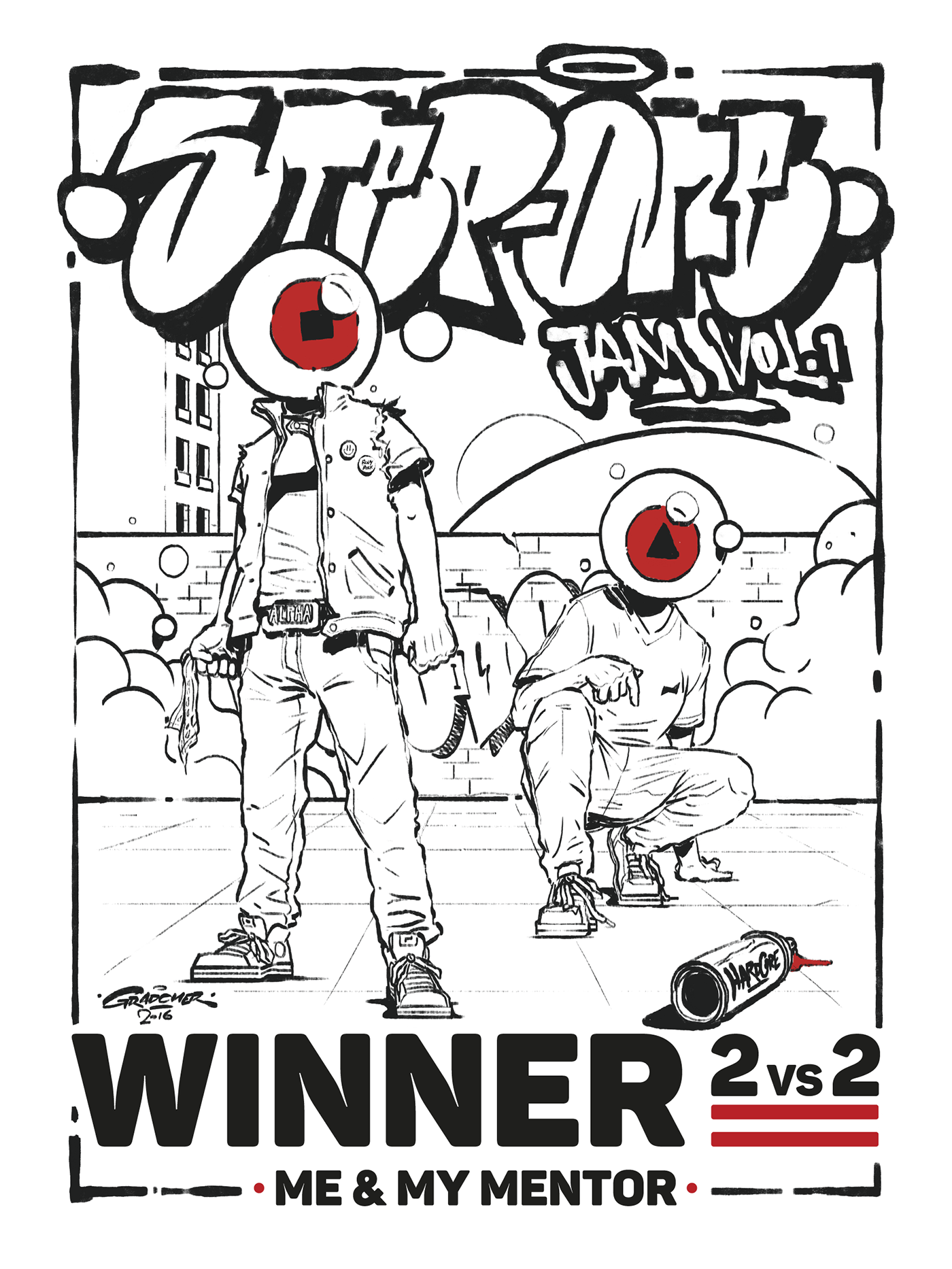 Gradoner ILLUSTRATION  bboy hiphop jam toprock cypher battles Marker Graffiti