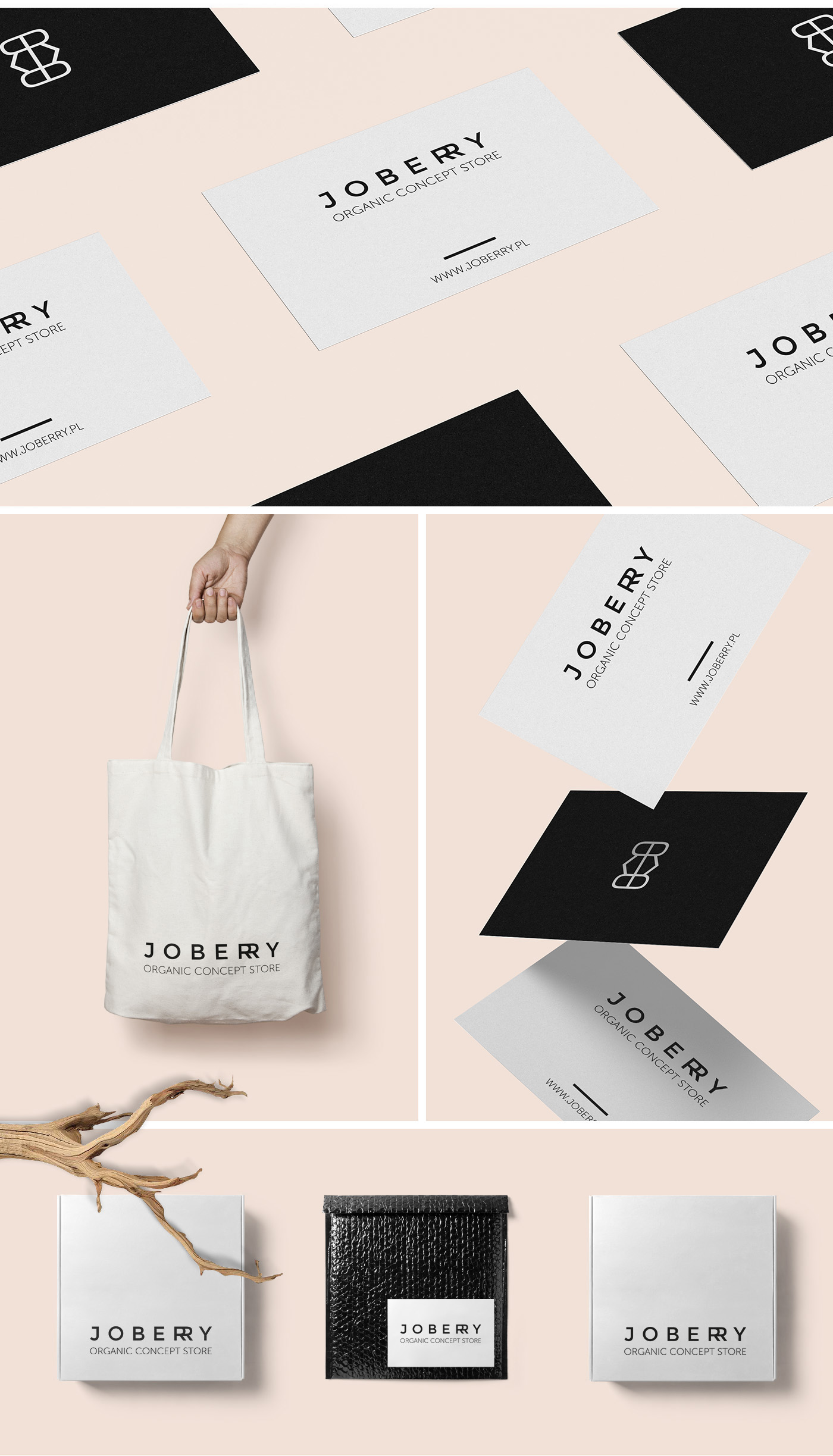 logo pattern identity clean minimal simple joberry shop stationary organic blueberry Nature moodboard visual identity cards