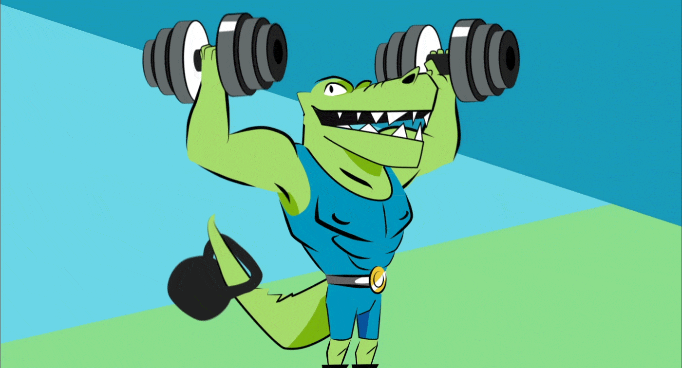 2D Animation funny crocodile Character cartoon aligator brand hero HOW HOW haxagon