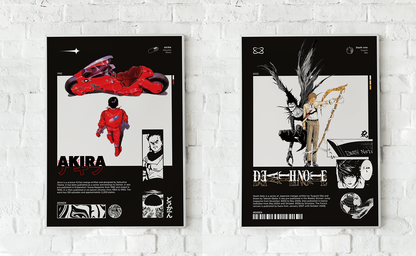 poster manga akira death note infographic design noir designer graphic flyer ghost in the shell