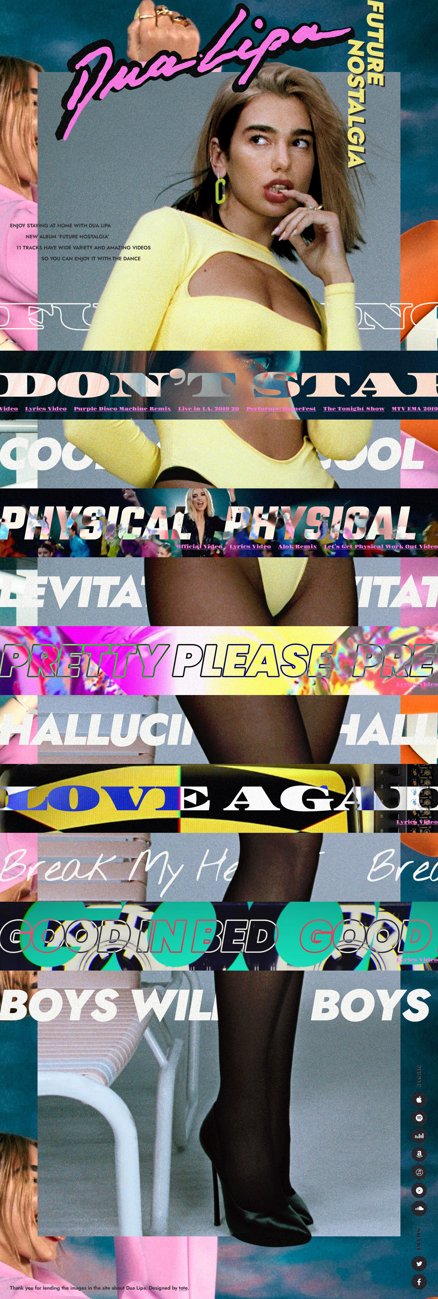 dualipa music playlist Webdesign 80s Future Nostalgia pink vivid Promotion interactive