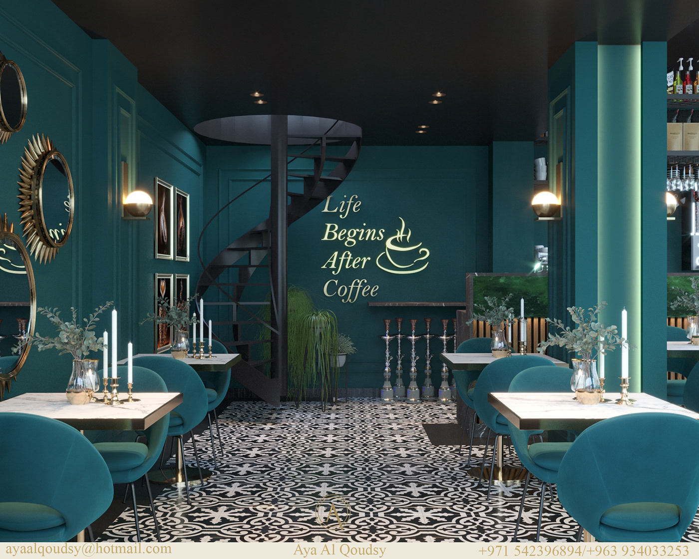 indoor Render 3D interior design  3ds max cafe restaurant