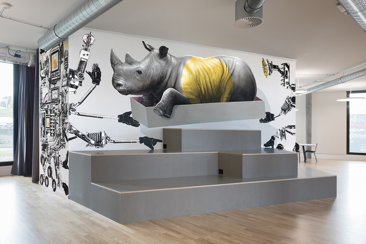 crissier Switzerland Mural Rhinoceros mechanism Office