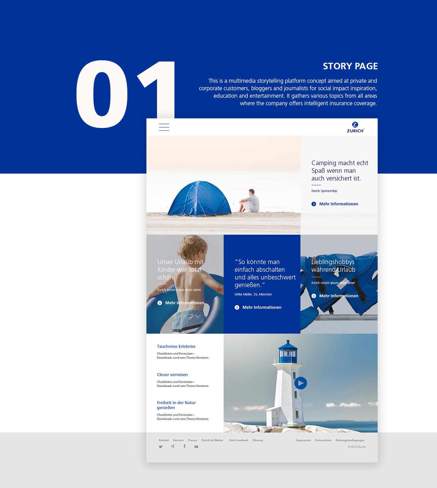insurance Layout design multimedia platform  web layout web page Versicherung Zurich story