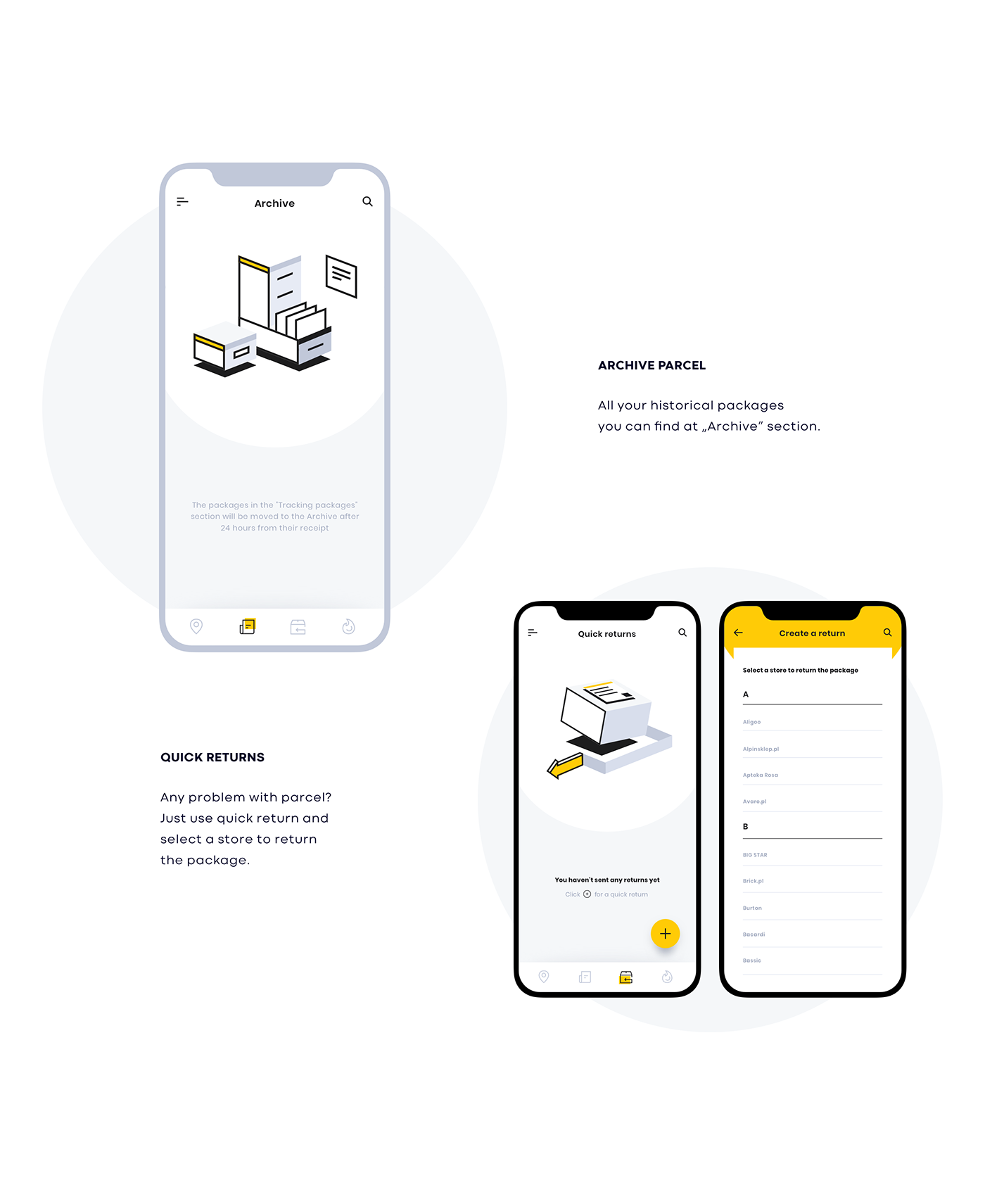 UI app ux design mobile parcel inpost animation  ILLUSTRATION  minimalistic