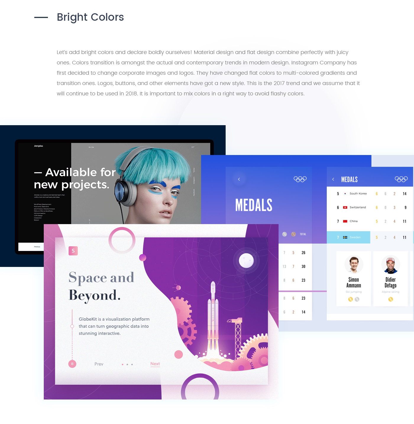design trends Trend 2018 grid geometric bright colors Bold Typography animations illustrations