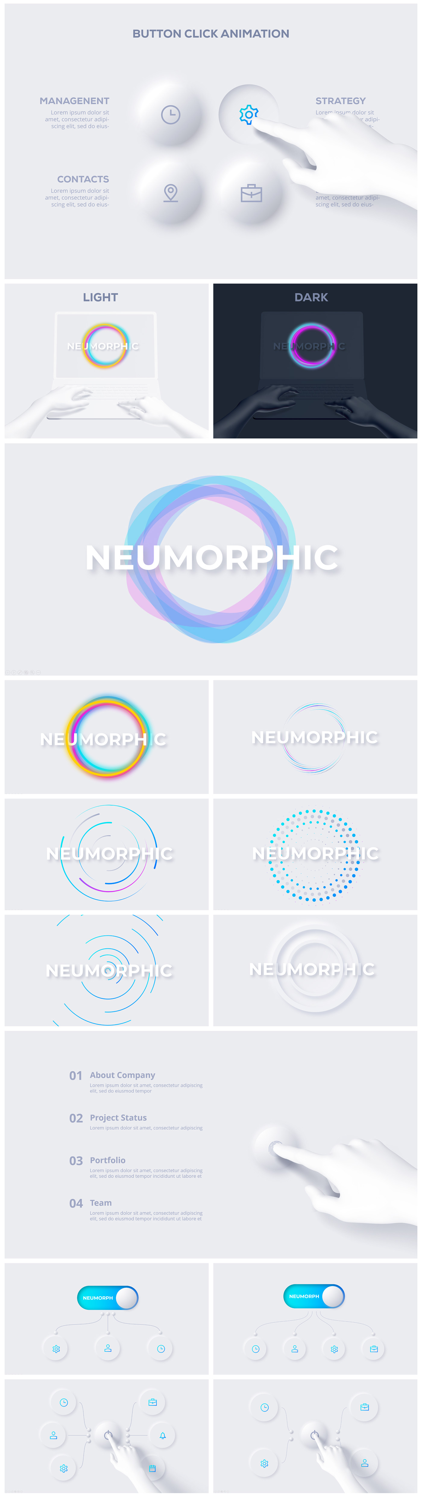 infographic Neumo neumorphic neumorphism Powerpoint presentation skeuomorphic slide template free