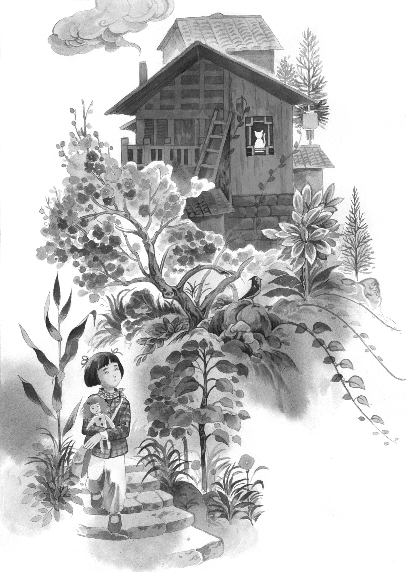 black and white book art Drawing  illustraiton ink painting vikkizhang watercolor