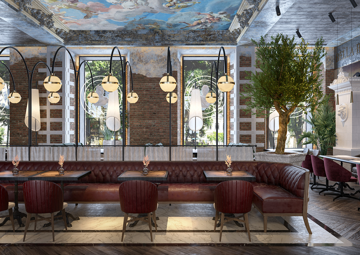 design fresco Interior interior design  italian Odessa painting   restaurant ukraine wowproject