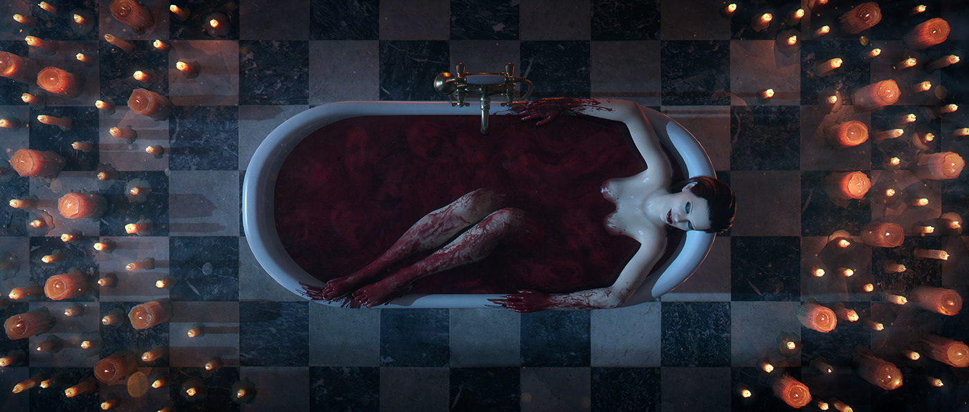 bath blood Castle concept art digital illustration Interior night painting   vampire woman