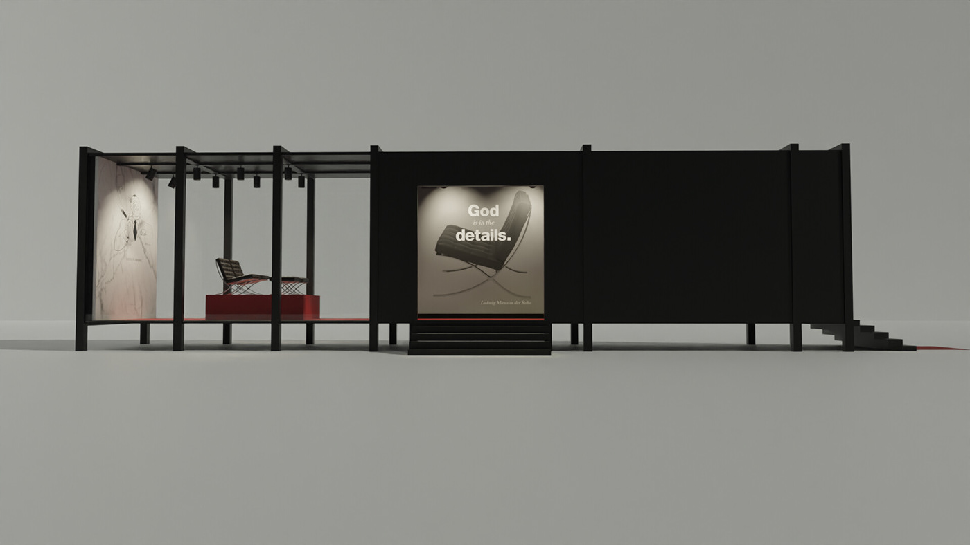 architektura wnętrz projektowanie wnetrz  interior design  visualization Render wizualizacja projekt wystawa Exhibition  barcelona chair