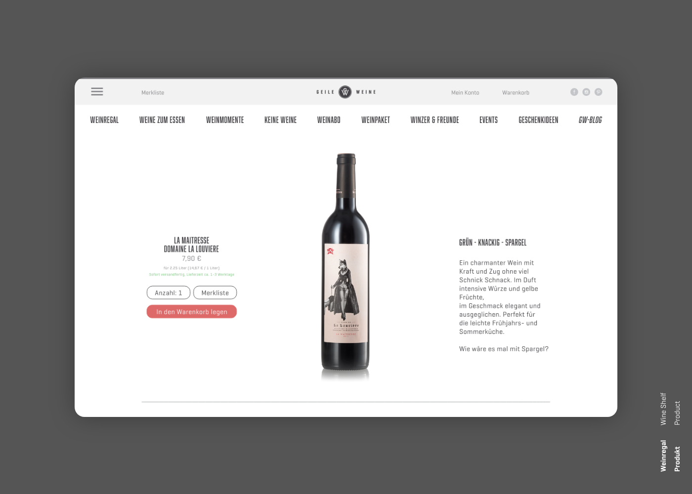 Online shop wine Responsive Webdesign e-commerce wein filter ux/ui
