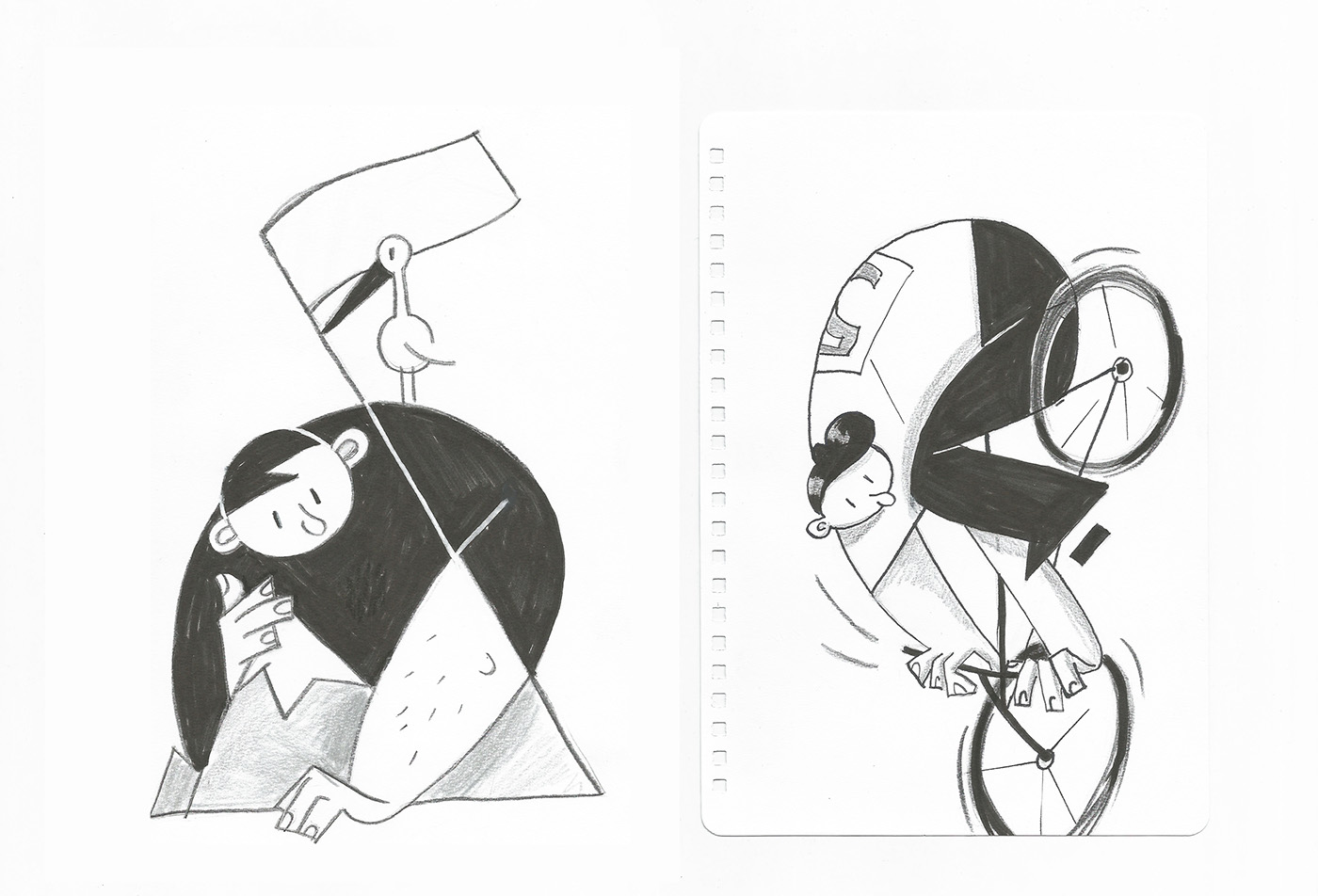 sketchbook inktober ink pencil Character children Bike ballerina doodles