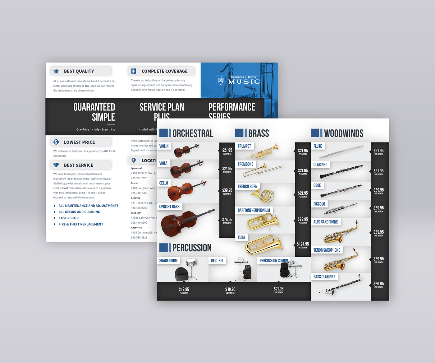 graphic design  music Retail flyer trifold private lessons Repair