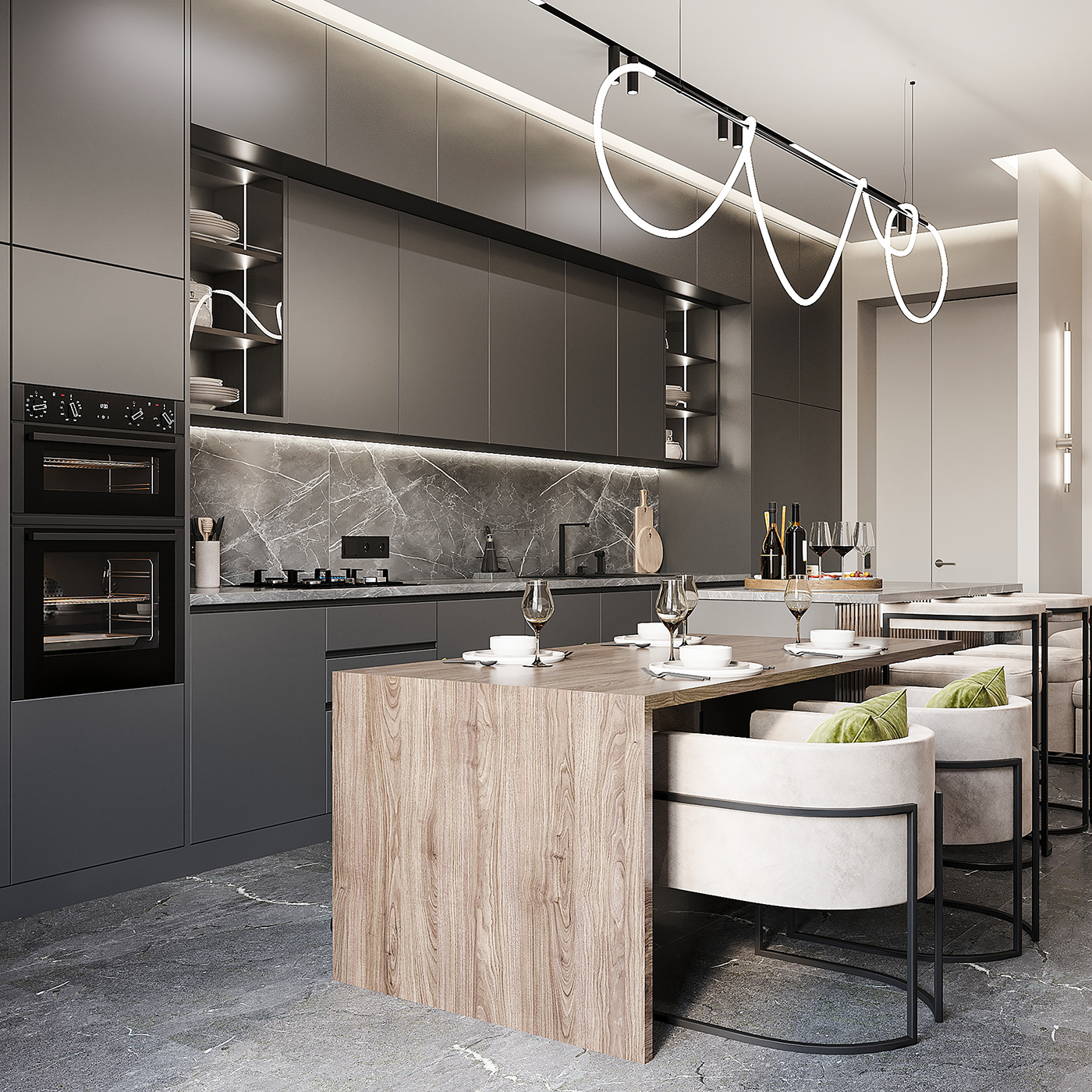 kitchen modern Interior grey Vizualization 3ds max corona Render modernkitchen