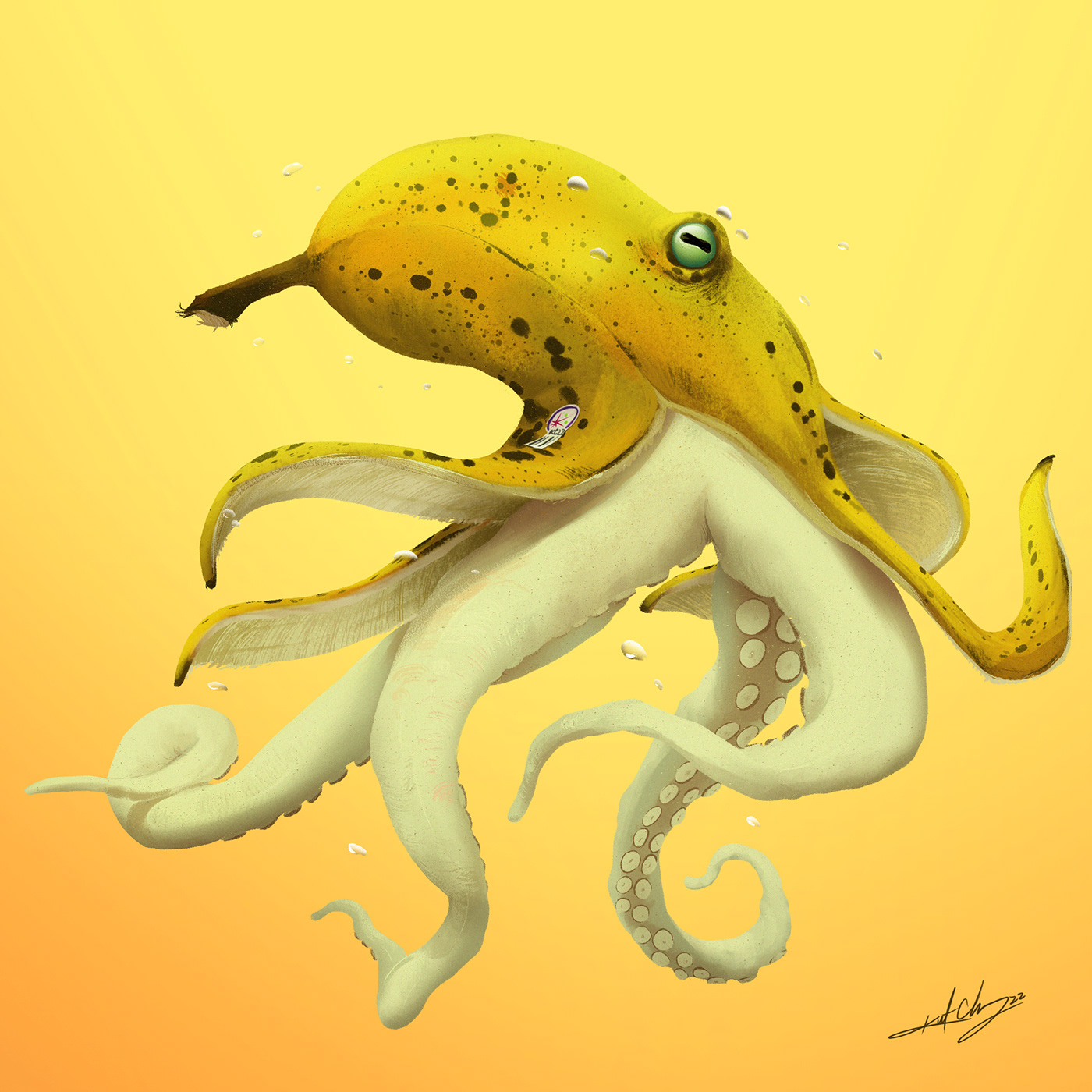 animal banana Digital Art  Fruit ILLUSTRATION  kurtchangart lighting octopus surreal yellow
