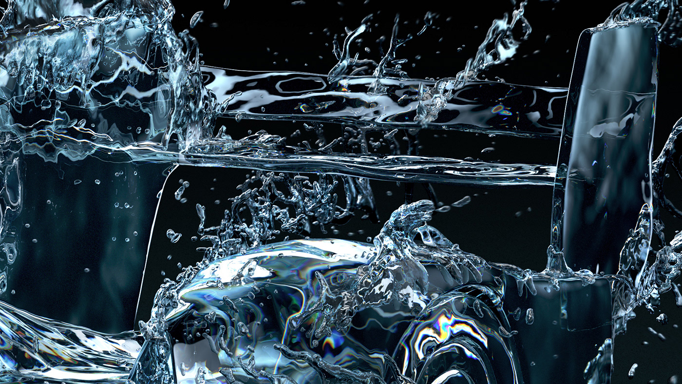 3D car CGI design Racing simulation visual water Liquid splash