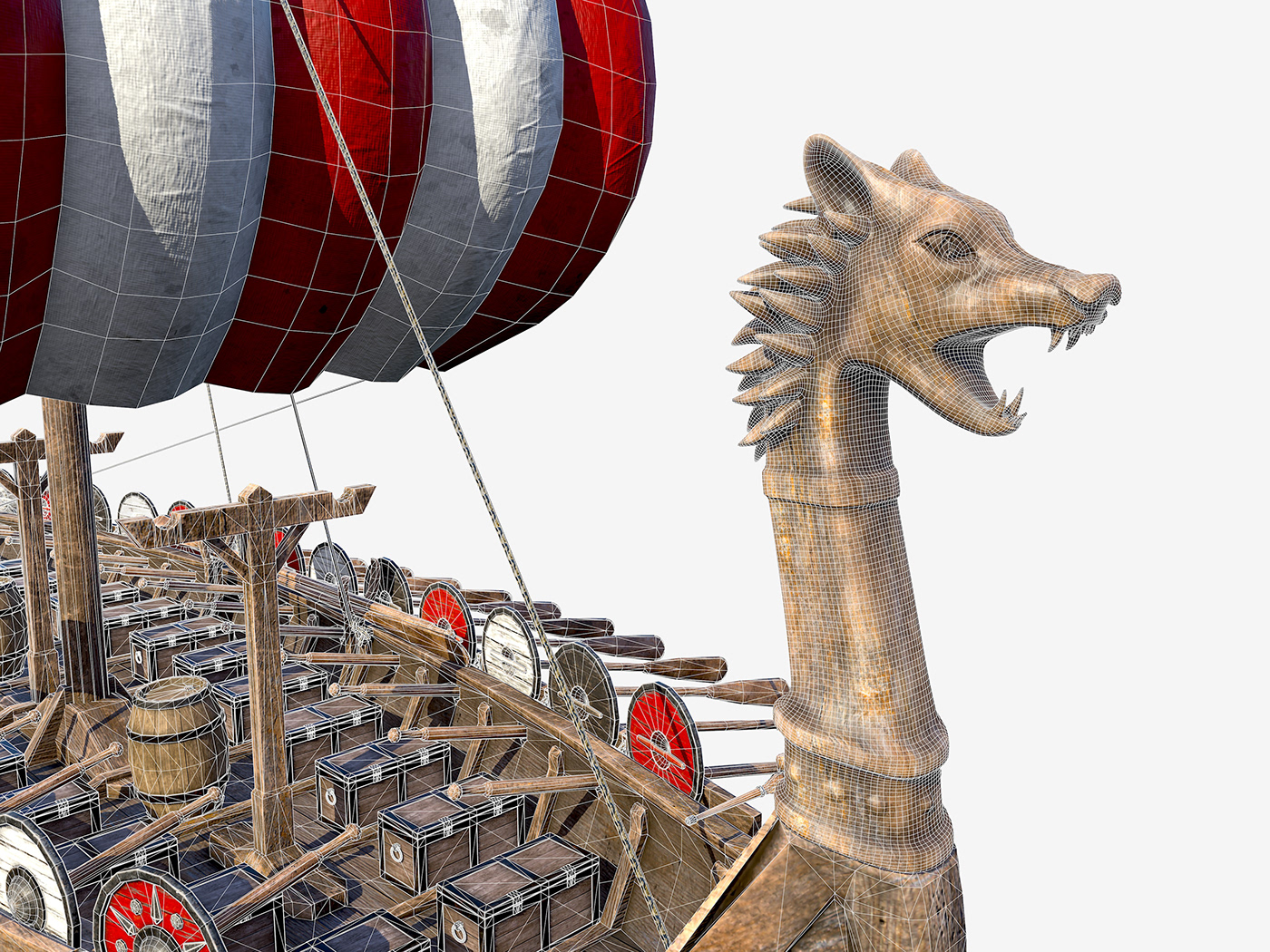 3D 3D model Drakkar Game Art Long Ship Low Poly middle poly props viking VIKING SHIP