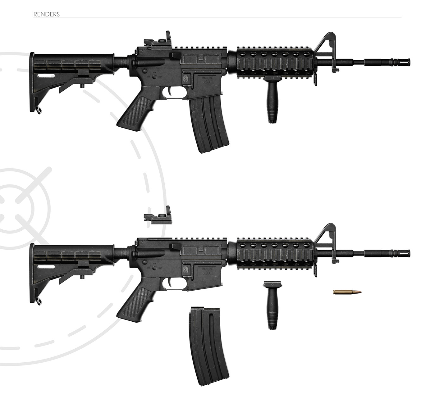 3D art CGI design game model Weapon assault m4 rifle