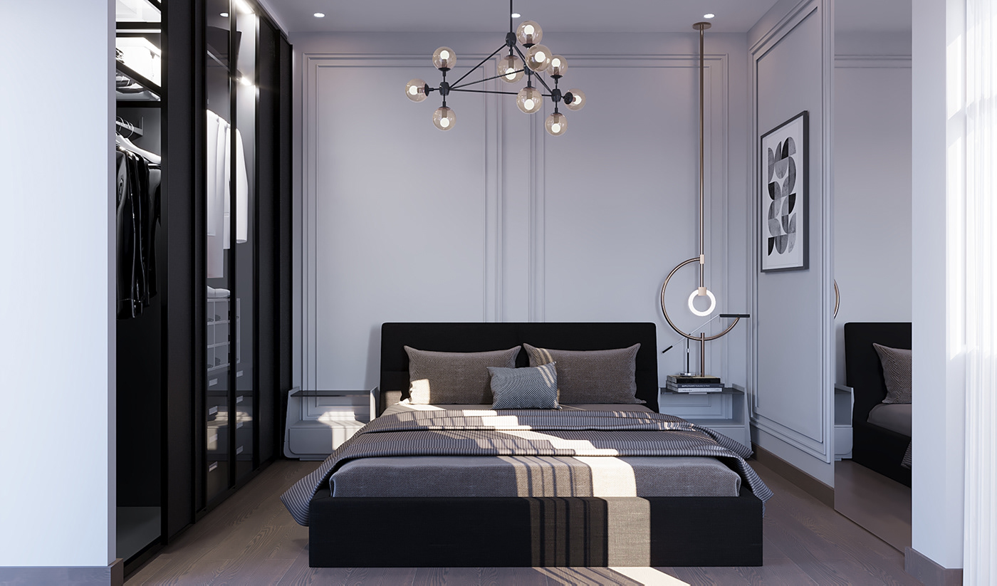 Classical simple bedroom design minimal design Claddings White and Black