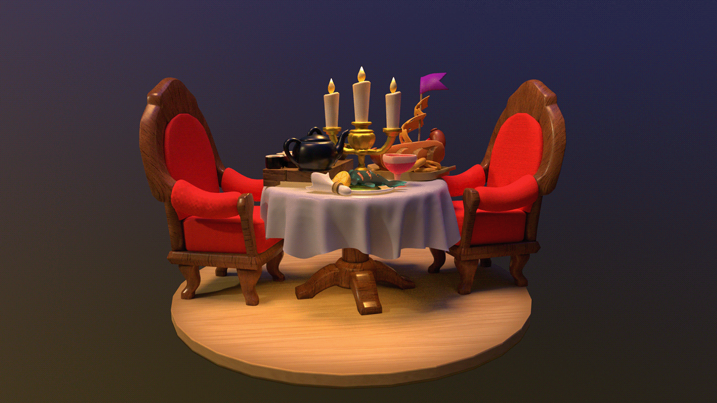 Dinner Table table meal sandwich fish chair furniture 3d dinner meal modeling Susshi