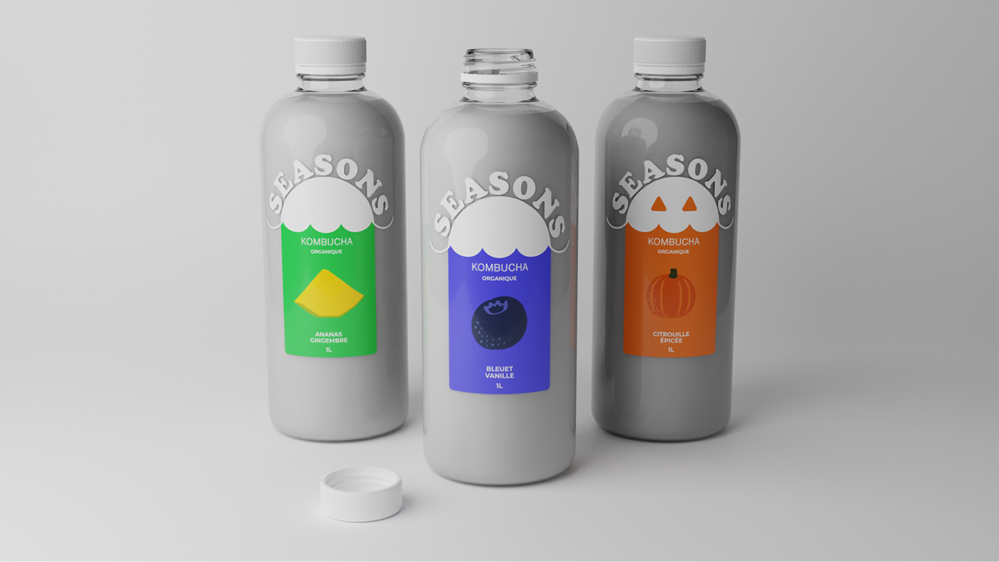 3D blender bottle brand identity design kombucha Label Mockup product product design 