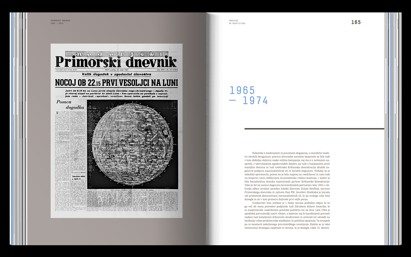 book book design monographic volume primorski dnevnik print newspaper nostalgia Pantone 8404 C Pantone Process Black Pantone Cool Grey