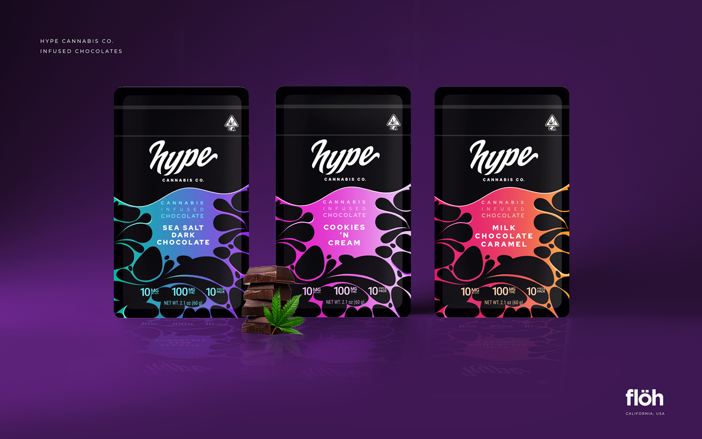 PACKAGE DESIGN & ILLUSTRATION HYPE CANNABIS CO. CHOCOLATE by flohcreative.com