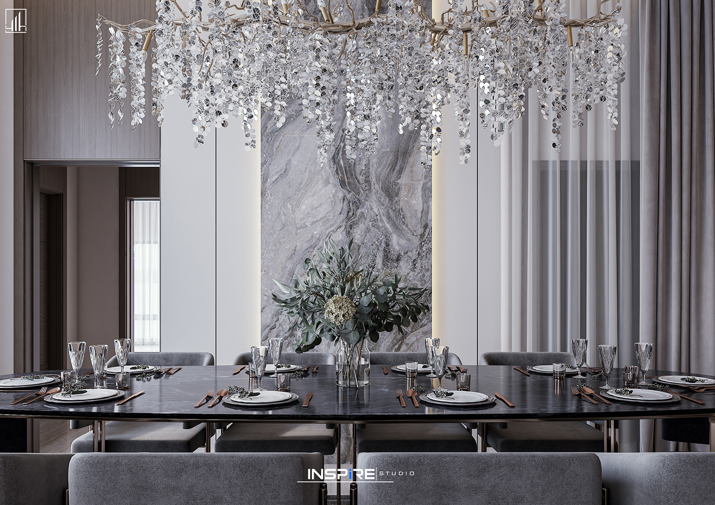 3D 3dsmax archviz dining Interior interior design  luxury modern visualization vray