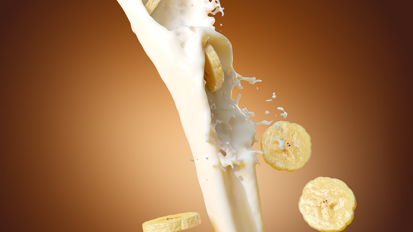 cinema4d realflow redshift almond 3D Liquid honey algida icecream banana
