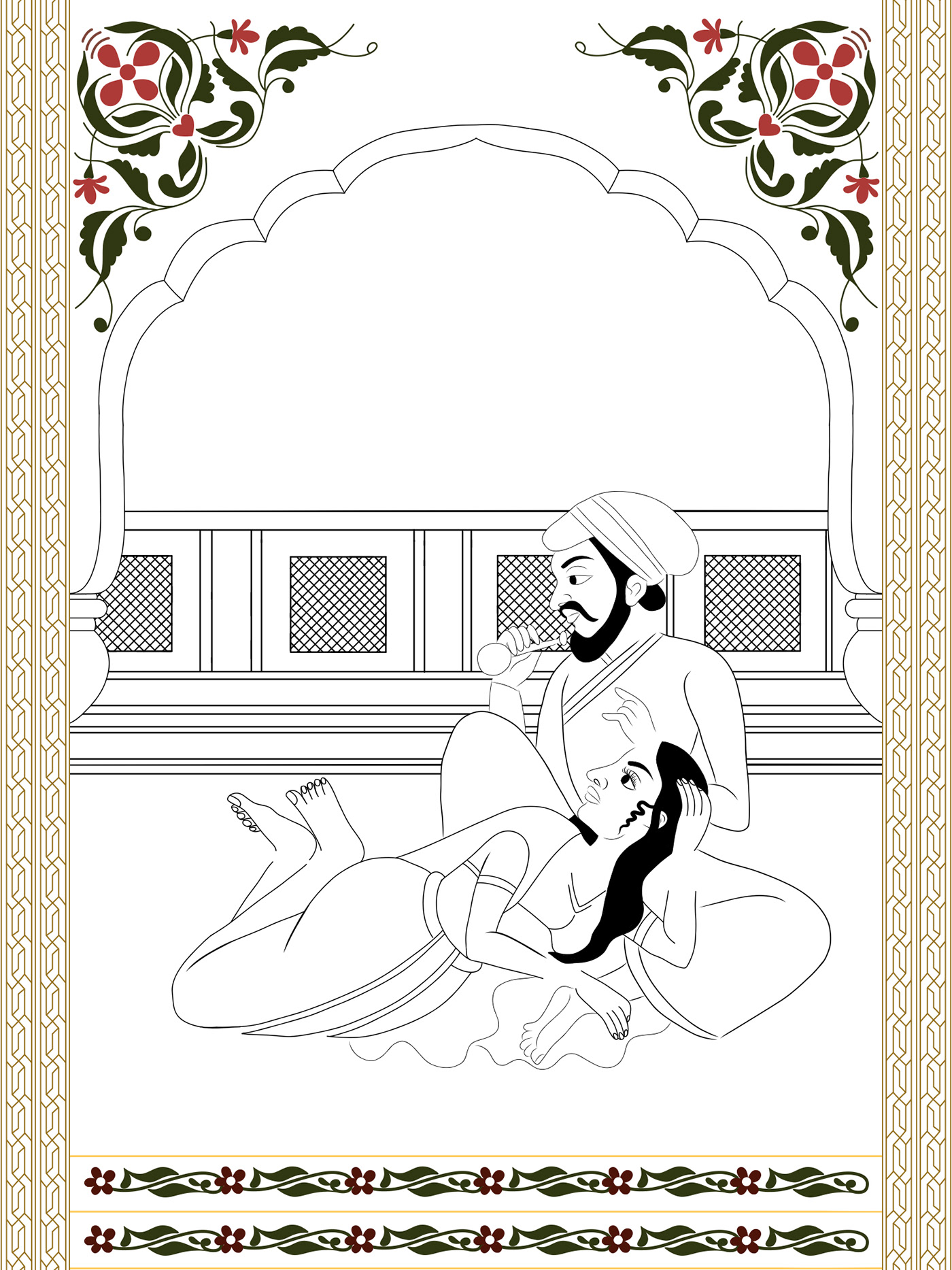 digital illustration digital painting art mughal romance Mughal miniature painting love art
