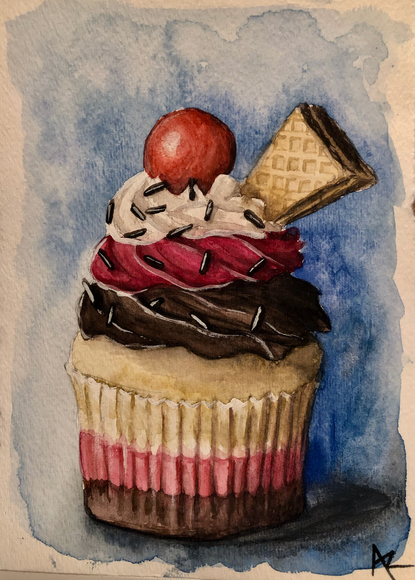watercolor painting   cupcake colorful