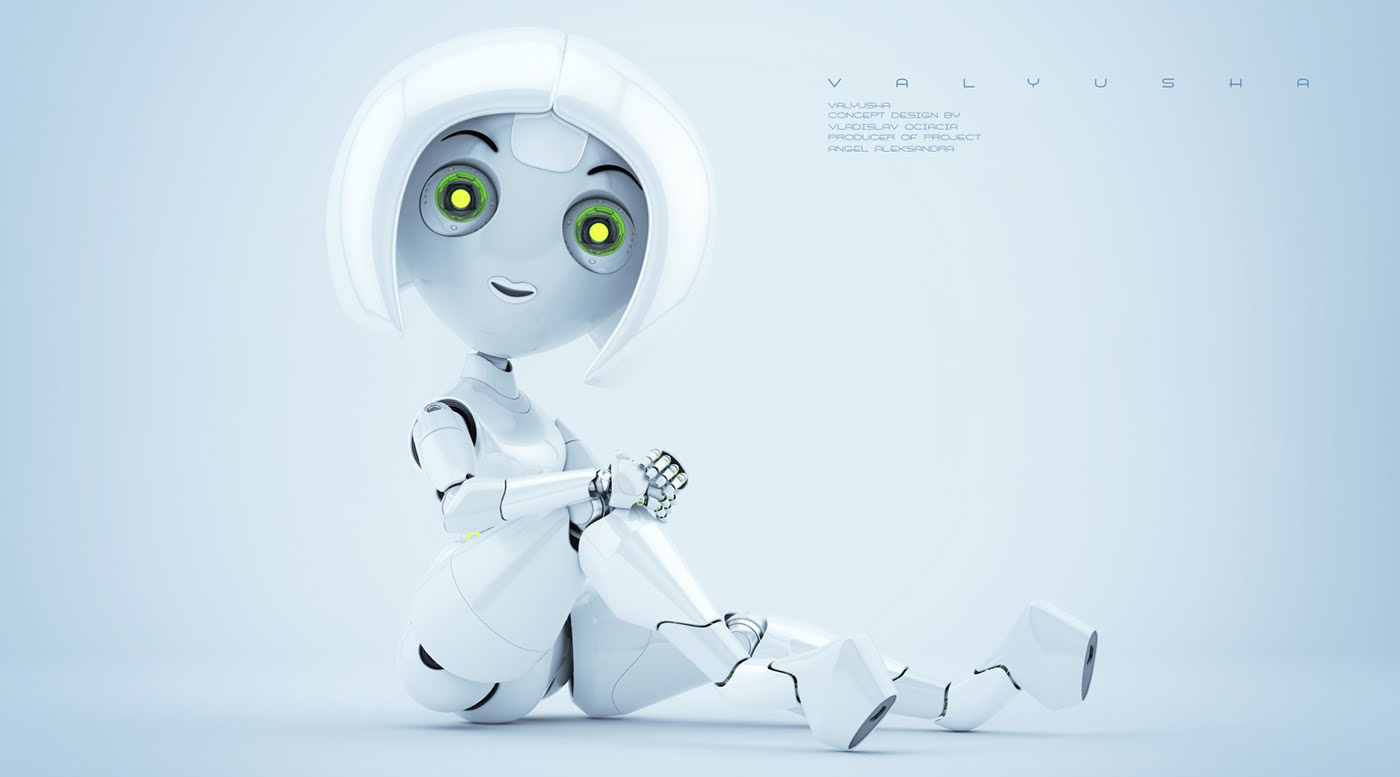 trendy modern robot robotic girl woman Cyborg cyber lovely cute.