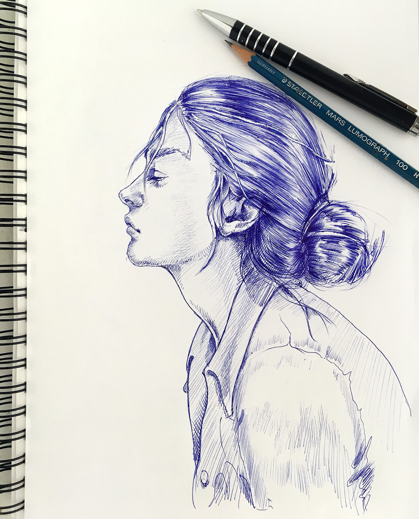 Blue ballpoint pen drawings :: Behance