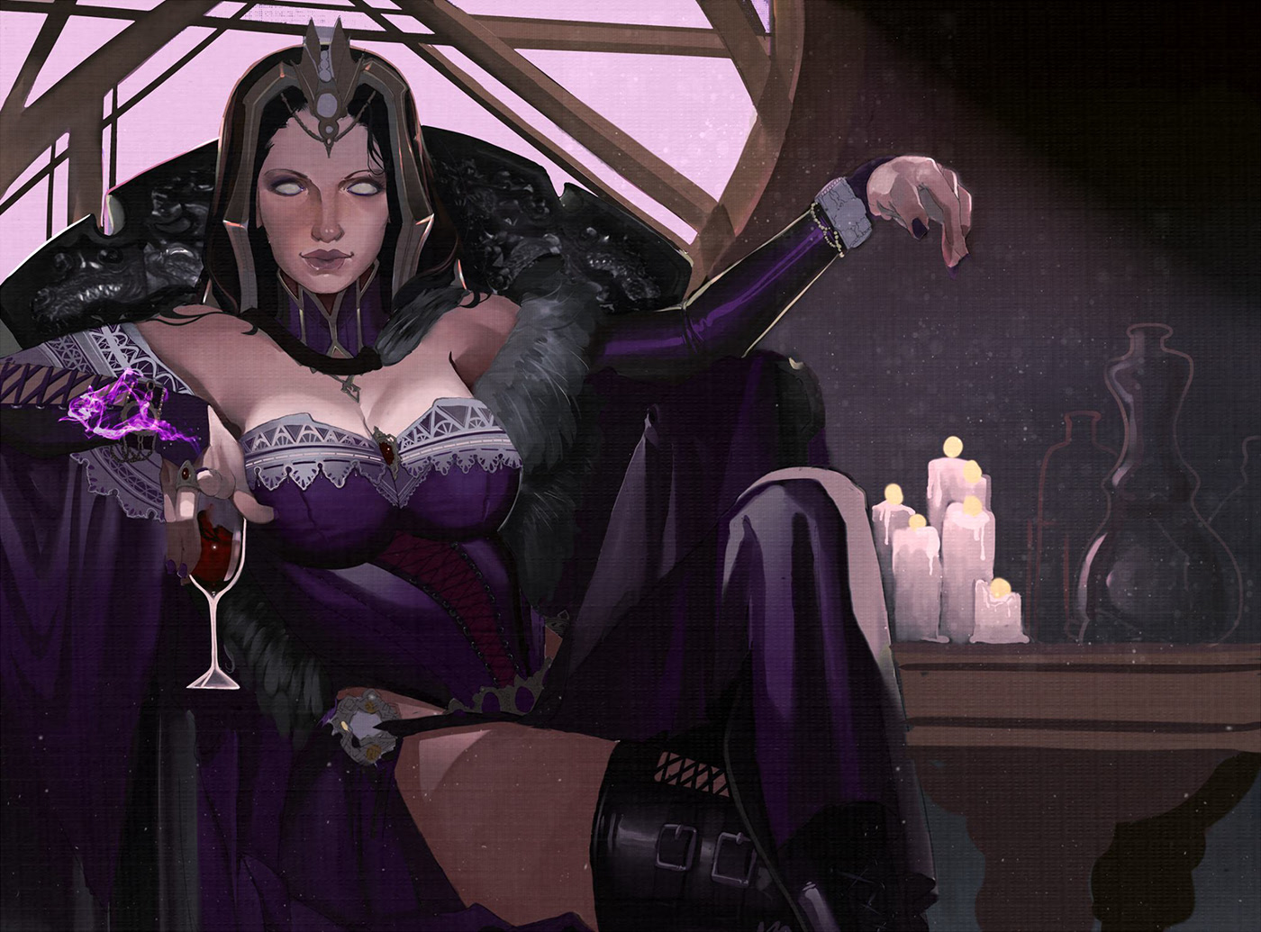 5. 1. Liliana with Wine - Magic the Gathering Illustration. 