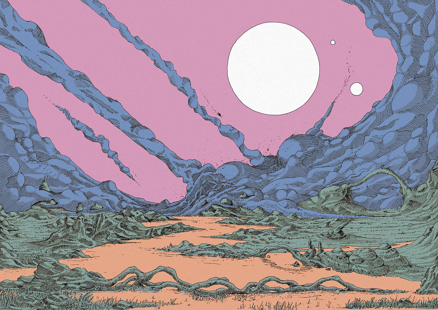 ILLUSTRATION Scifi moebius colors pastel neon book graphic novel comics.