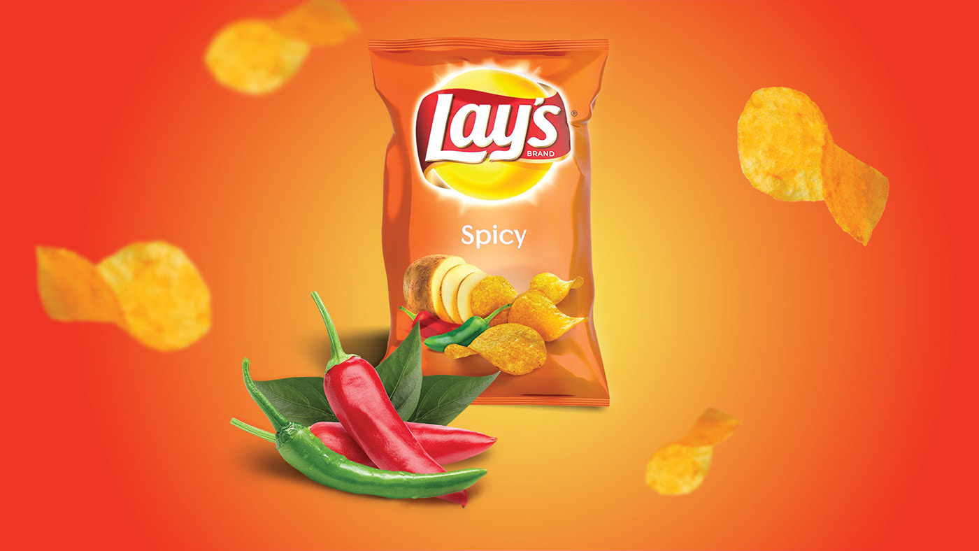 potato Lays chips pepper ad creative orange colorful concept.