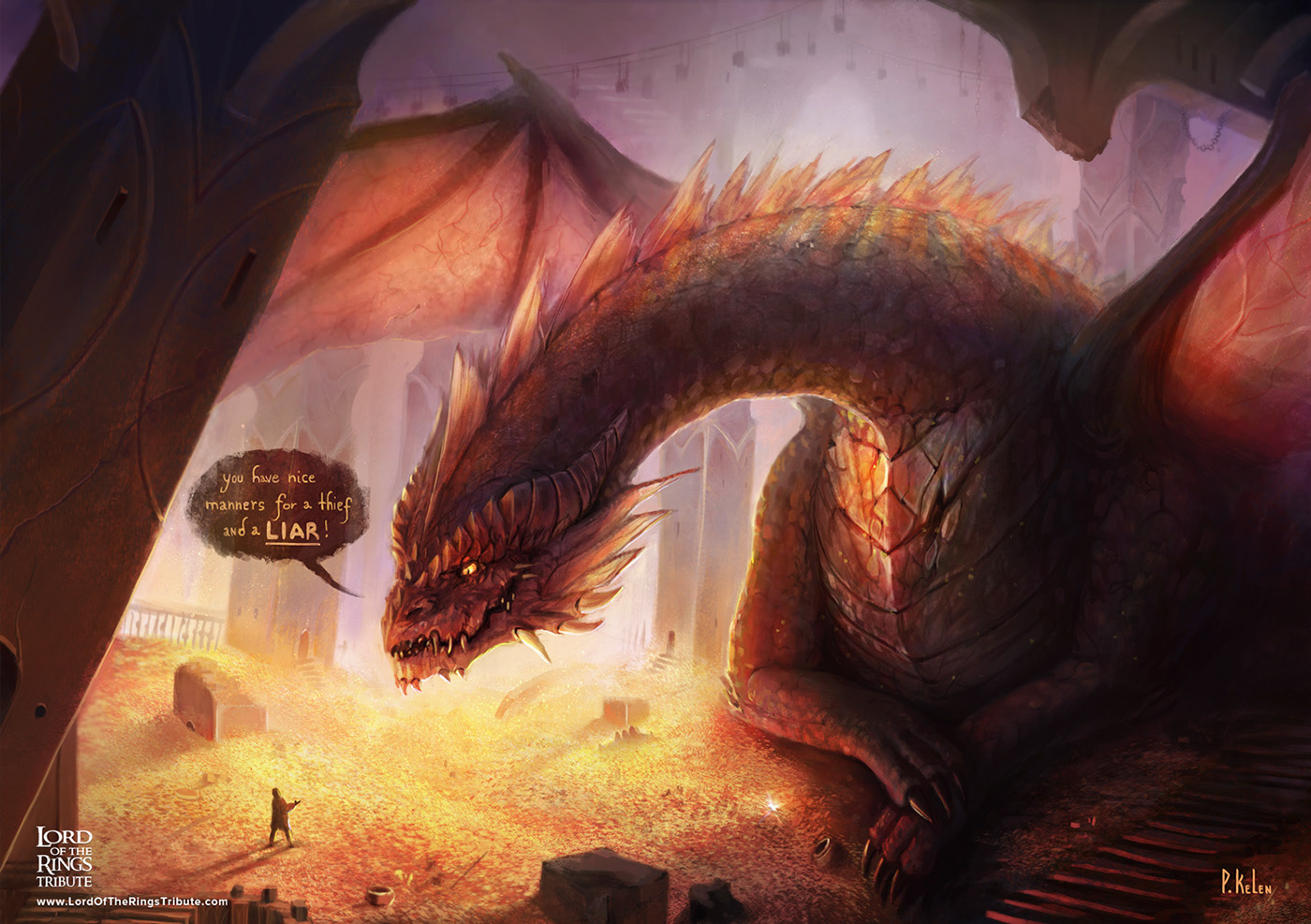 LOTR Tolkien smaug bilbo hobbit dragon fanart lordoftherings.
